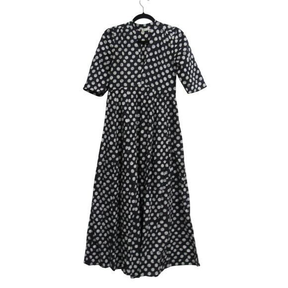 Matta Black White Polka Dots 100% Cotton Midi Short Sleeve Dress Size XS - Picture 1 of 5